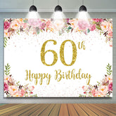 Lofaris Gold Glitter Pink Floral 60th Birthday Backdrop